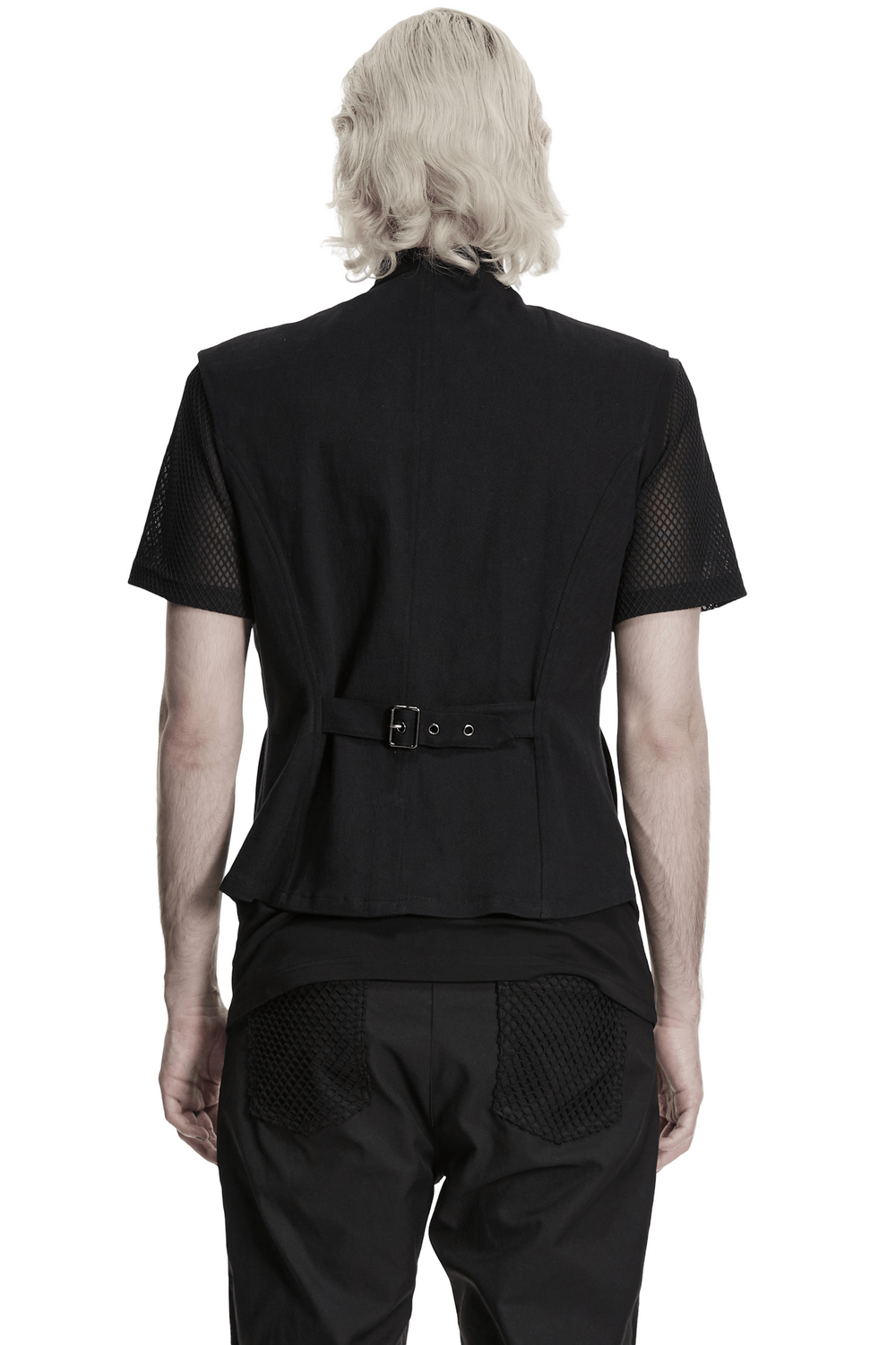Men's Gothic Buckle Strap Open Front Black Vest