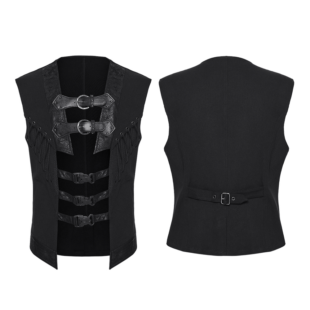 Men's Gothic Buckle Strap Open Front Black Vest