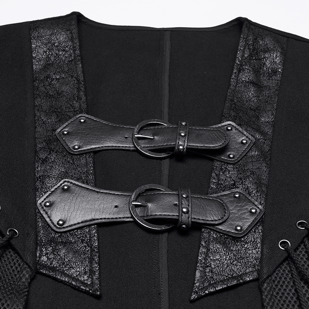 Men's Gothic Buckle Strap Open Front Black Vest