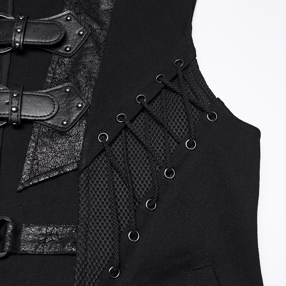 Men's Gothic Buckle Strap Open Front Black Vest