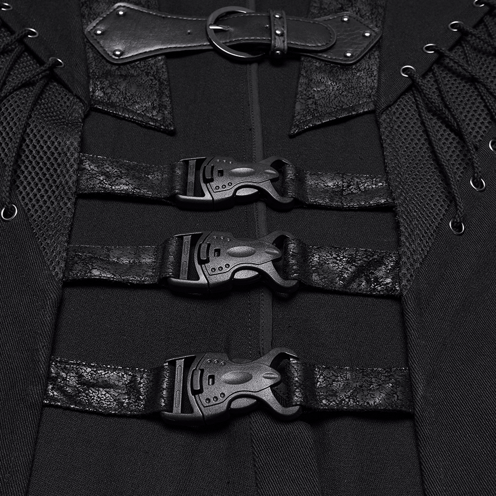 Men's Gothic Buckle Strap Open Front Black Vest