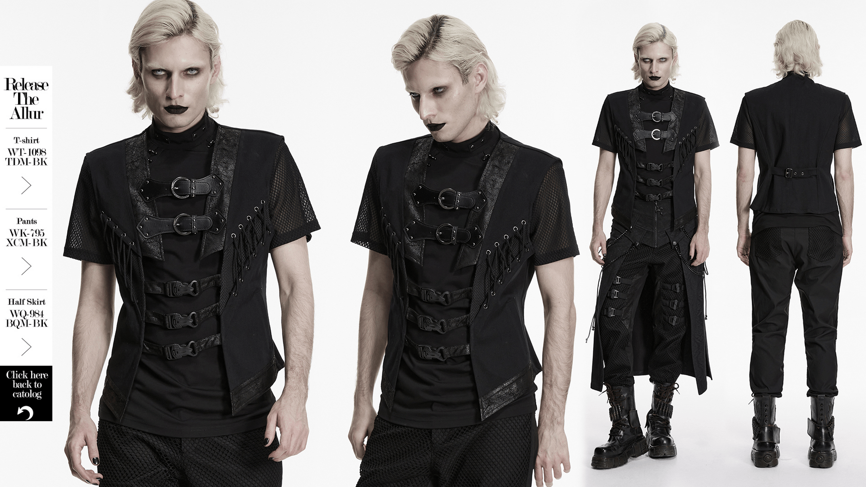 Men's Gothic Buckle Strap Open Front Black Vest