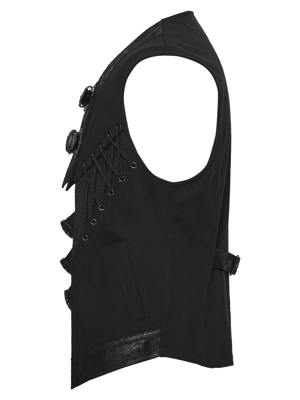 Men's Gothic Buckle Strap Open Front Black Vest