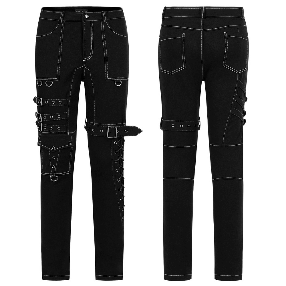 Men's Gothic Buckled Cargo Pants with Strap Accents