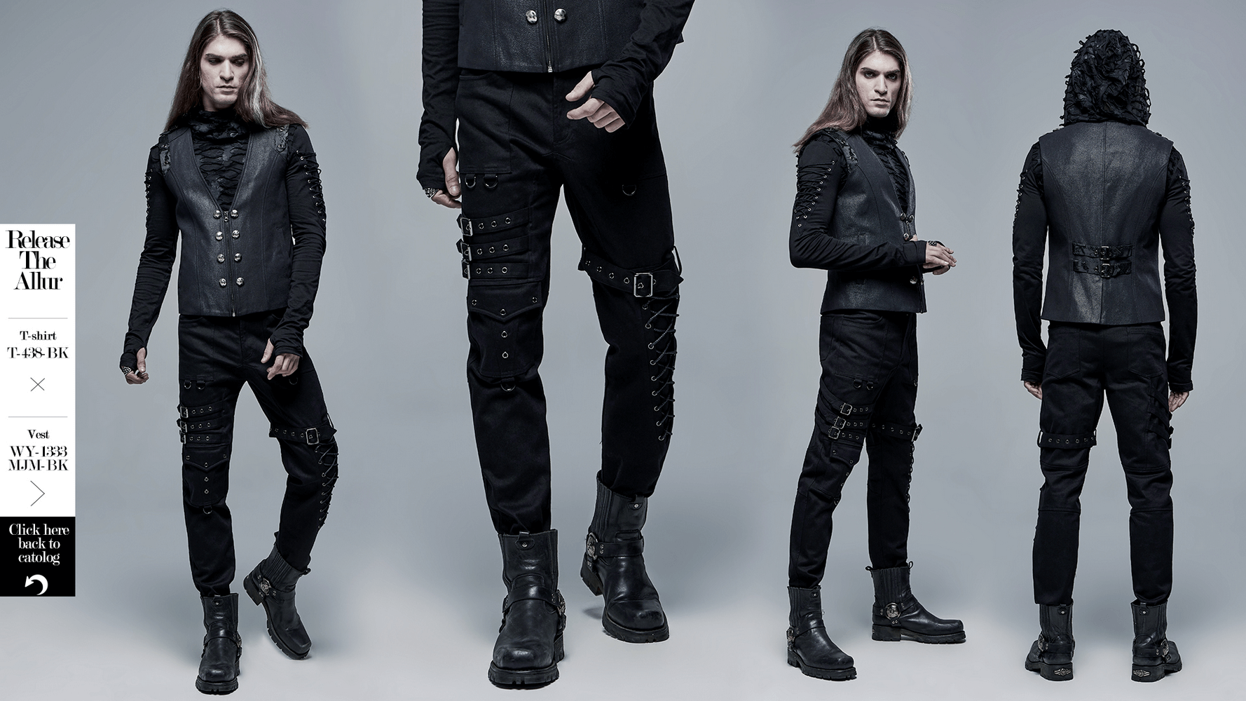 Men's gothic cargo pants featuring buckles and lace-up details for a bold punk style.