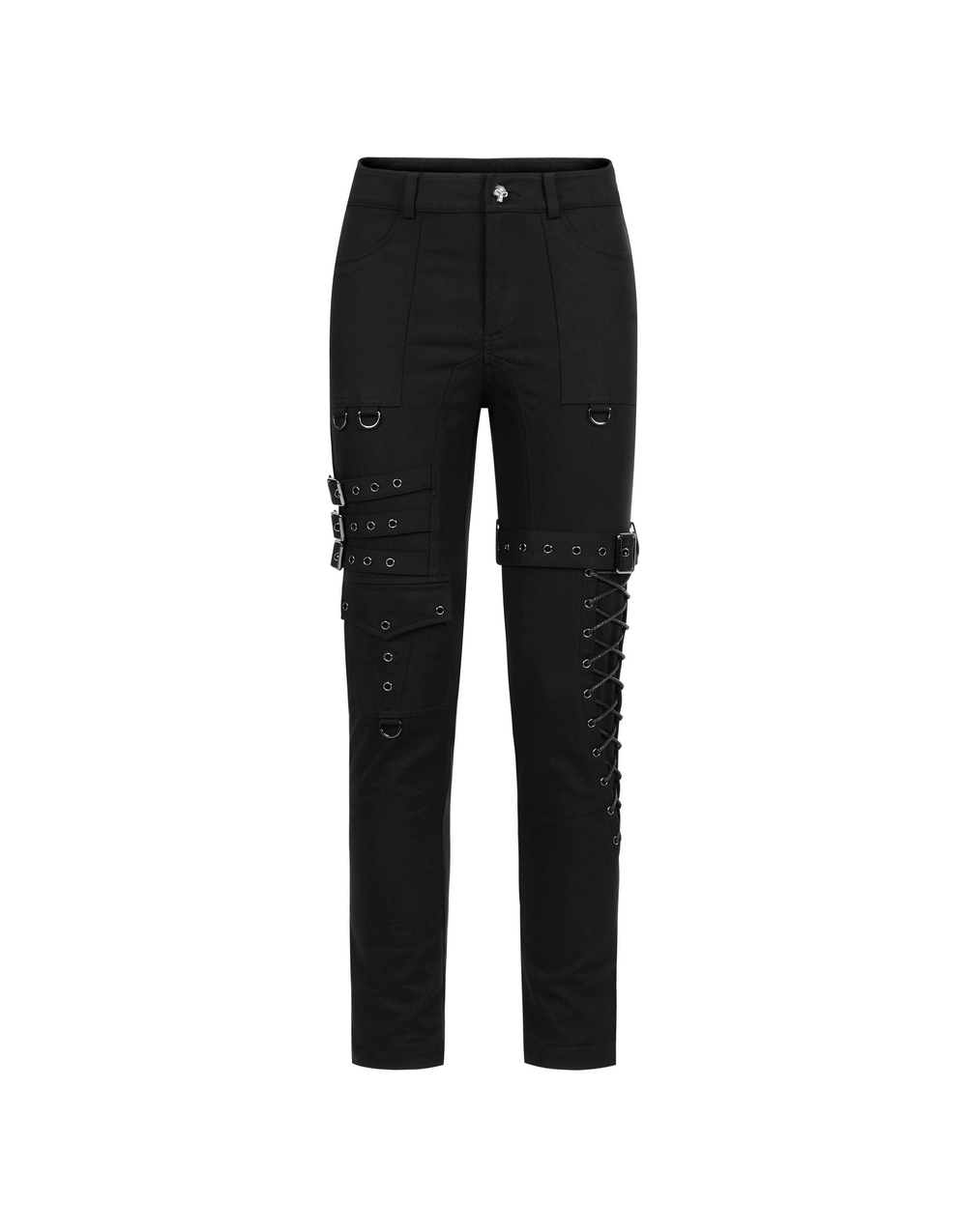 Men's Gothic Cargo Pants with Buckles and Lace-up Detail