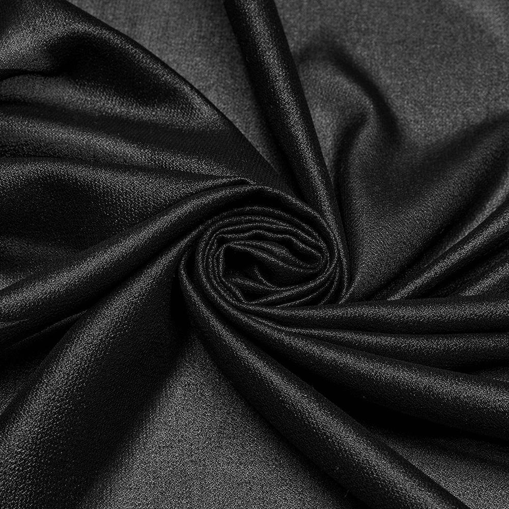 Glossy black chiffon fabric showcasing a luxurious texture, perfect for elegant gothic fashion.
