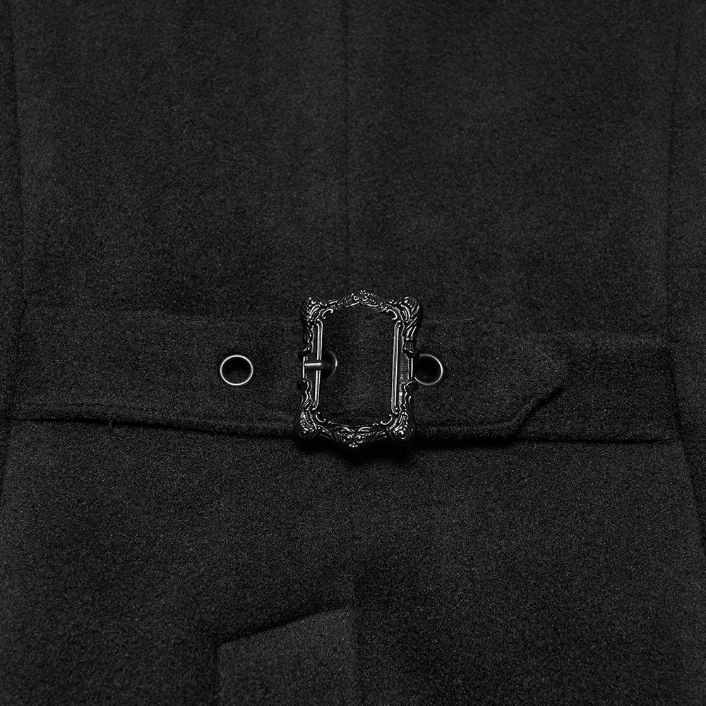 Men's Gothic Court Waistcoat with Velvet and Lace Applique in black, with ornate buckle and Victorian goth styling