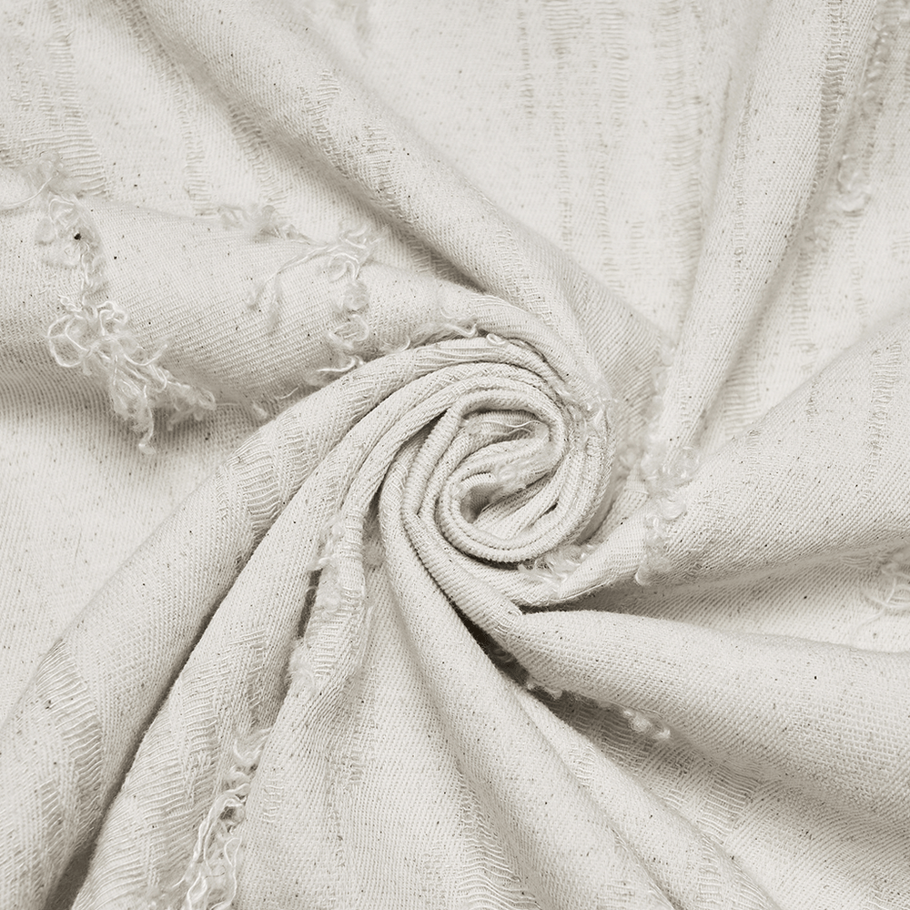 Men's Gothic Distressed Lace-Up Cotton Linen Shirt fabric close-up showing tattered cotton-and-linen texture