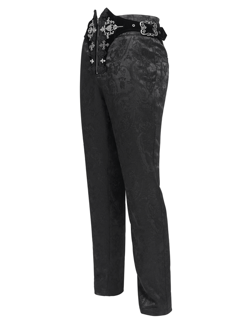 Pantalon gothique brodé pour homme avec laçage et fermeture éclair à l'avant