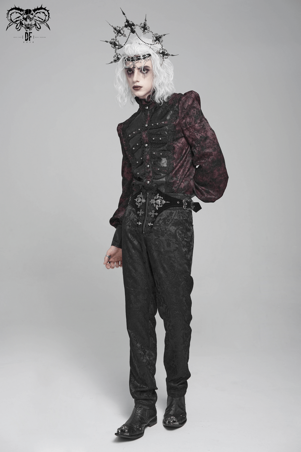 Pantalon gothique brodé pour homme avec laçage et fermeture éclair à l'avant