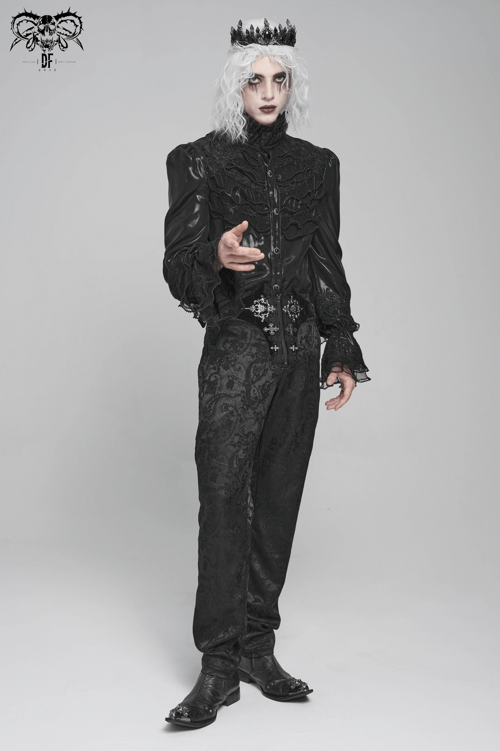 Pantalon gothique brodé pour homme avec laçage et fermeture éclair à l'avant