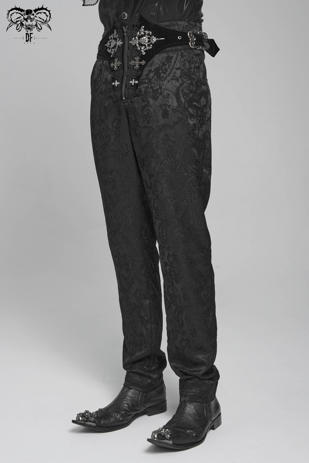 Pantalon gothique brodé pour homme avec laçage et fermeture éclair à l'avant