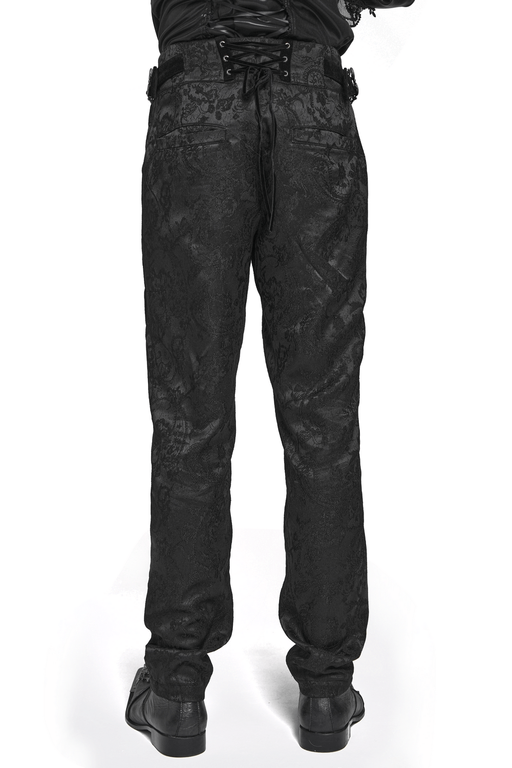 Pantalon gothique brodé pour homme avec laçage et fermeture éclair à l'avant