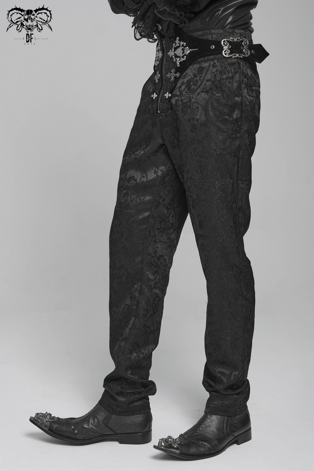 Pantalon gothique brodé pour homme avec laçage et fermeture éclair à l'avant