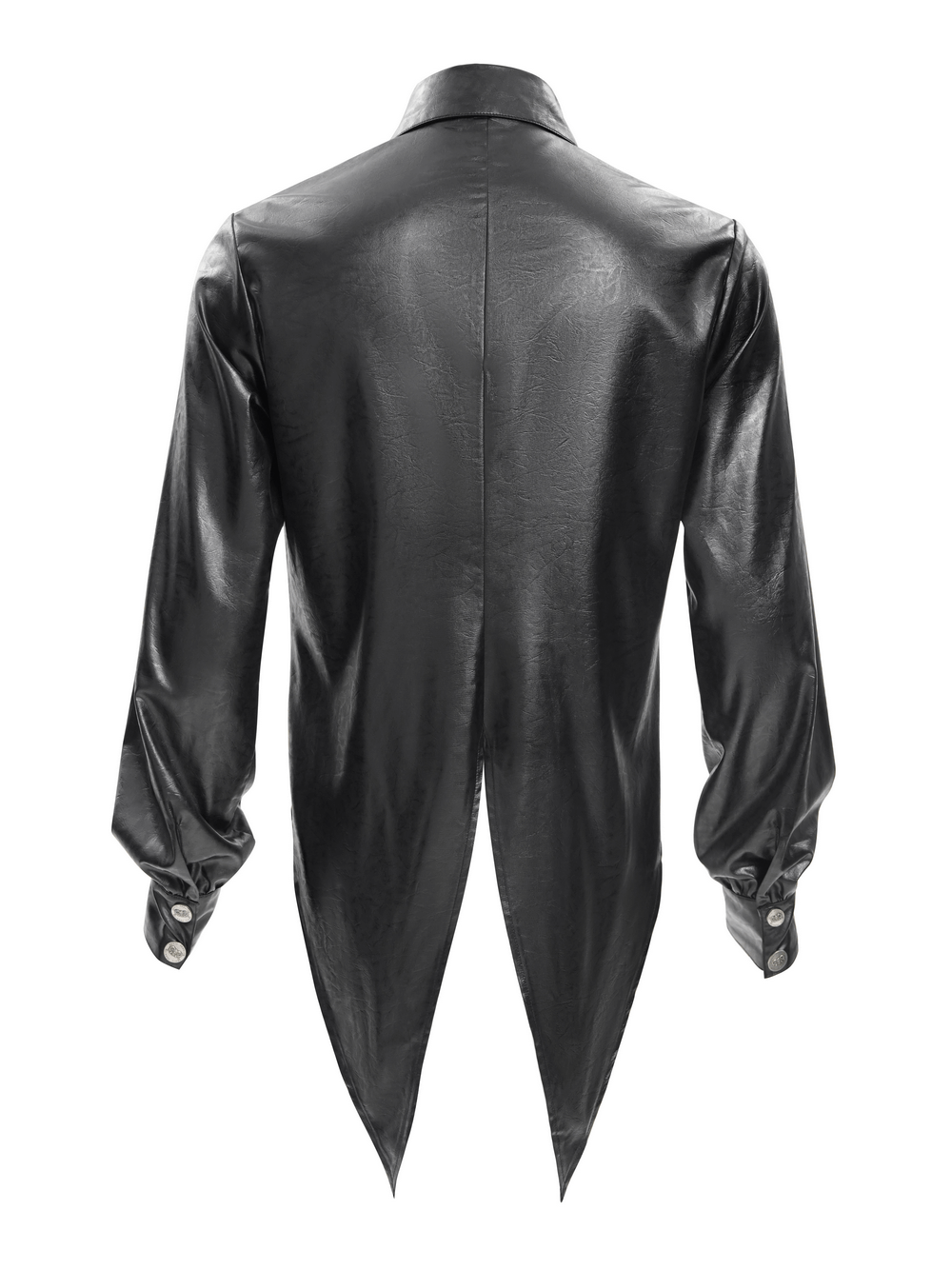 Men's gothic faux leather shirt featuring an asymmetric hem and long sleeves, perfect for alternative fashion.