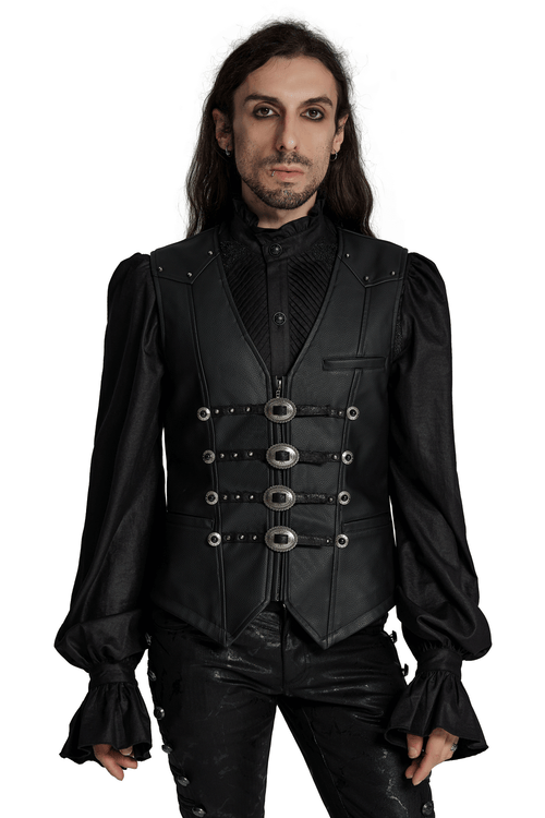 Herren Gothic Kunstlederweste mit Metallschnallen