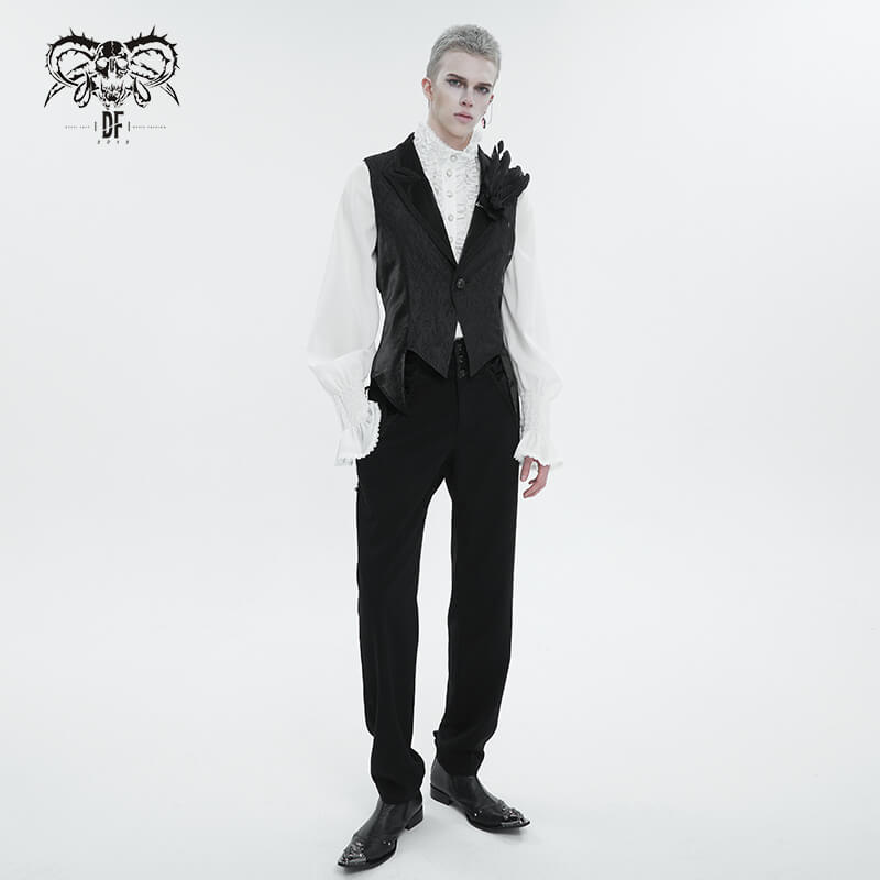 Men's Gothic Feather Swallow-tailed Waistcoat / Retro Black Waistcoat with Lapel Collar - HARD'N'HEAVY