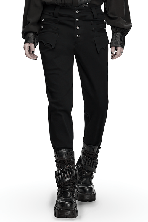 Men's Gothic High Waist Trousers with Snap Buttons