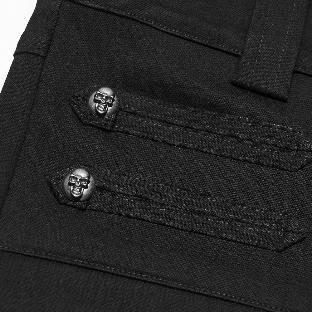 Men's Gothic High Waist Trousers with Snap Buttons black trousers with skull snaps and angular flap pockets