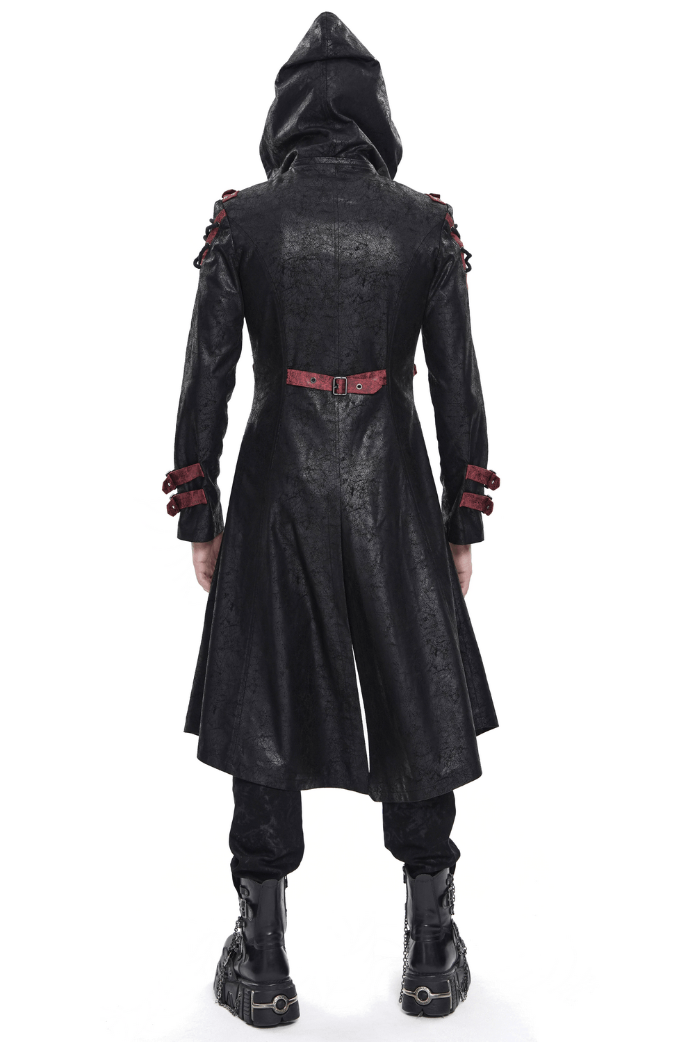 Men's Gothic Hooded Long Coat with Buckle Harness