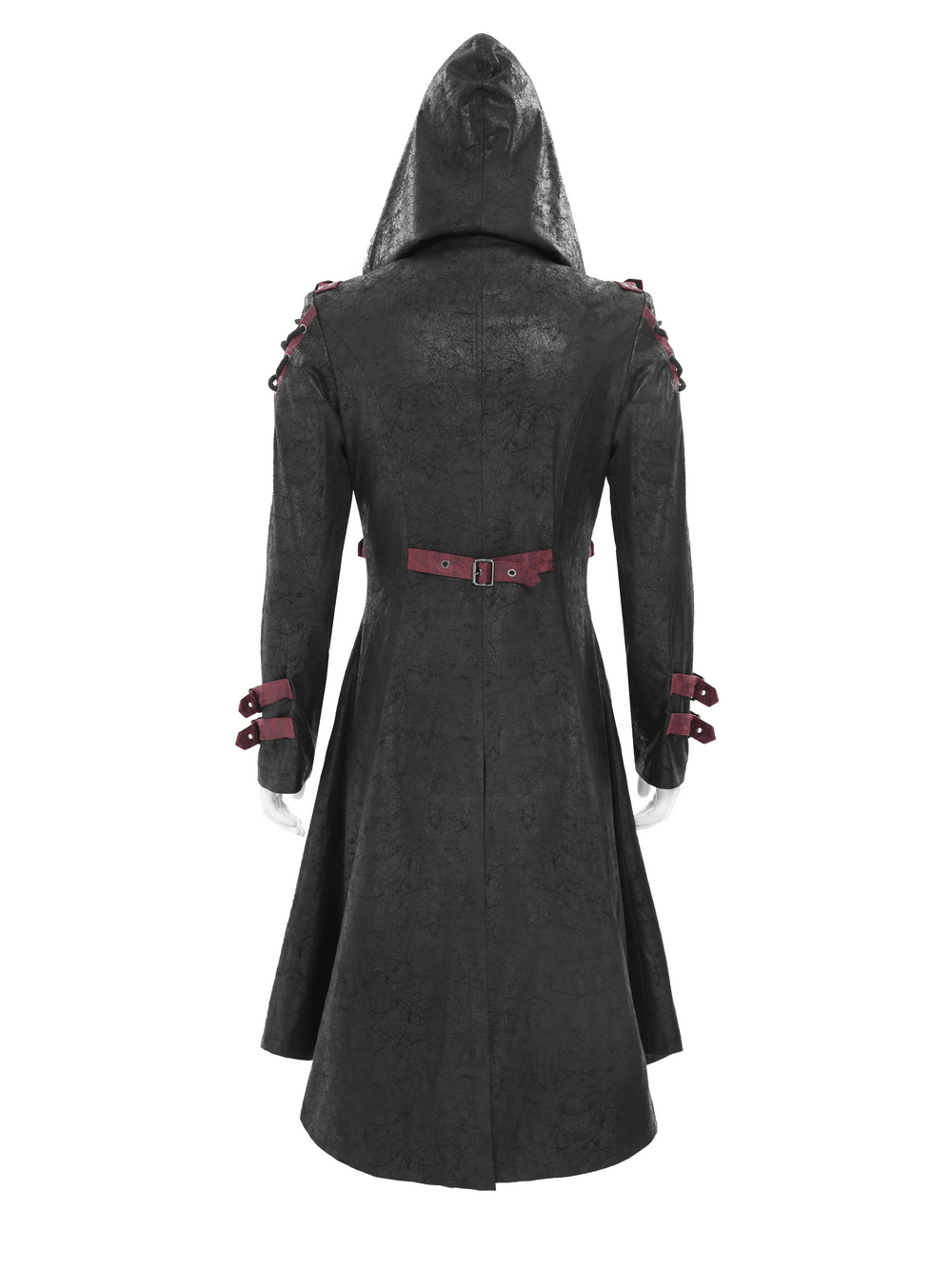 Men's Gothic Hooded Long Coat with Buckle Harness