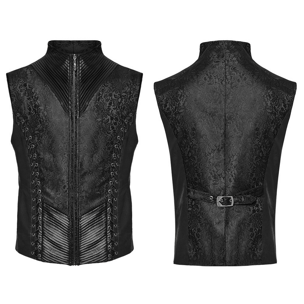 Men's Gothic Jacquard waistcoat with side lacing and adjustable back loop, showcasing elegant gothic style and functionality.