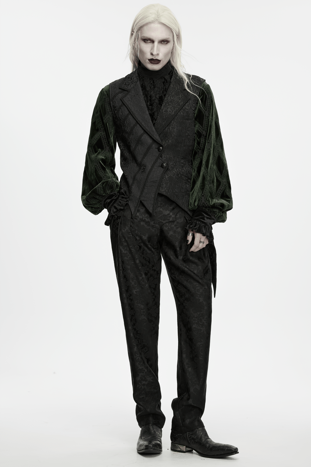 Gilet queue-de-pie asymétrique gothique en jacquard pour homme