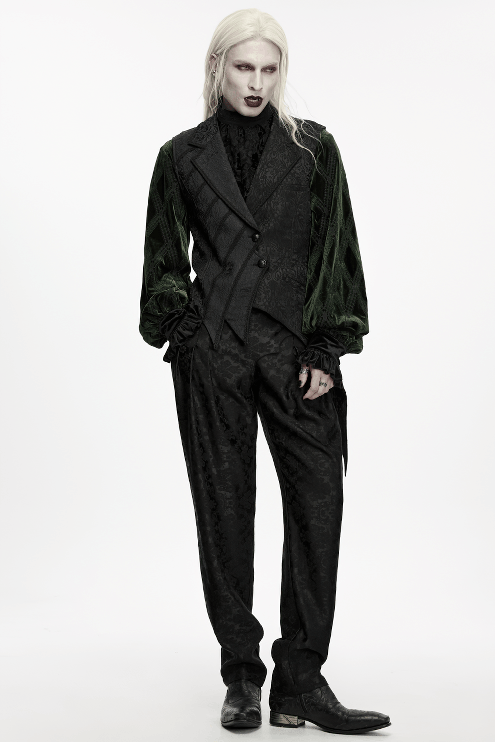 Gilet queue-de-pie asymétrique gothique en jacquard pour homme