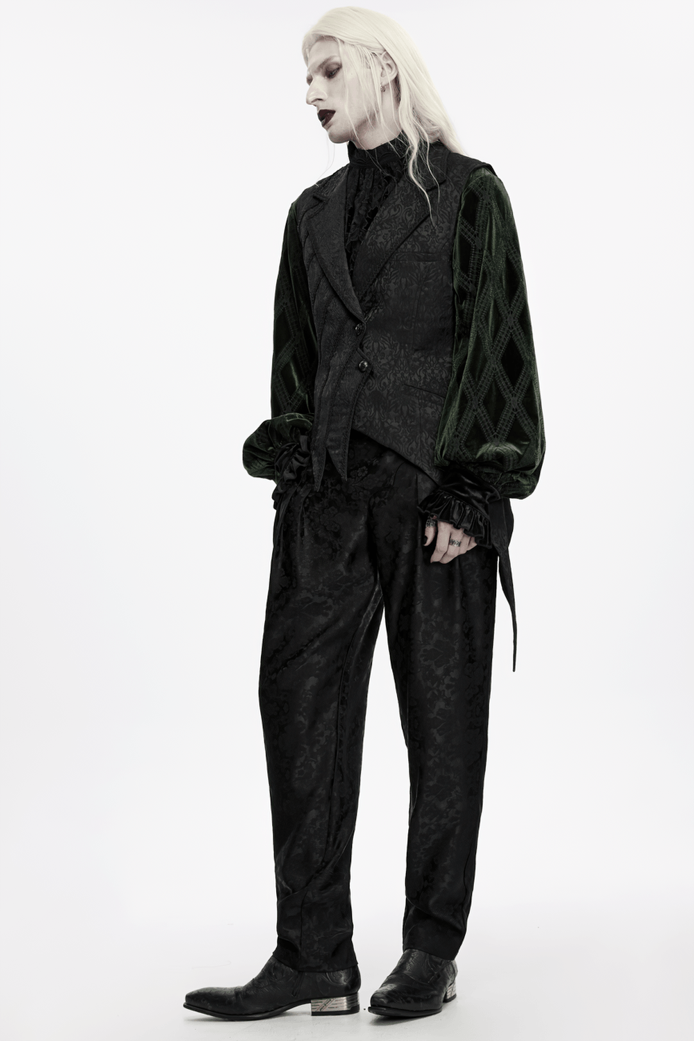 Gilet queue-de-pie asymétrique gothique en jacquard pour homme