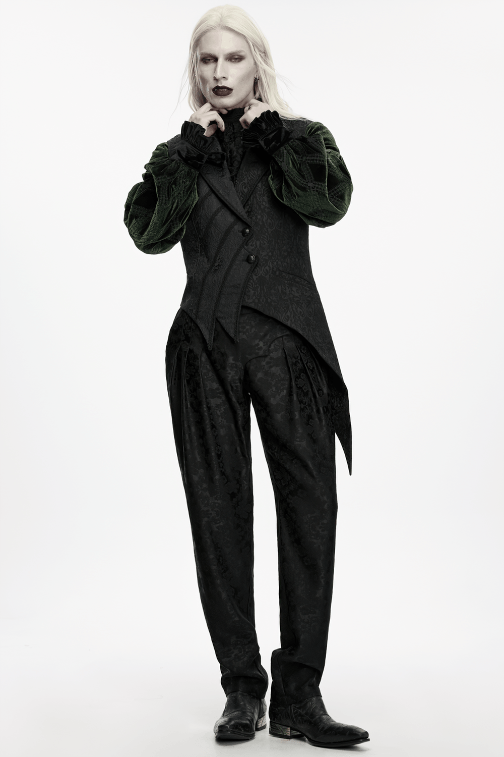 Gilet queue-de-pie asymétrique gothique en jacquard pour homme