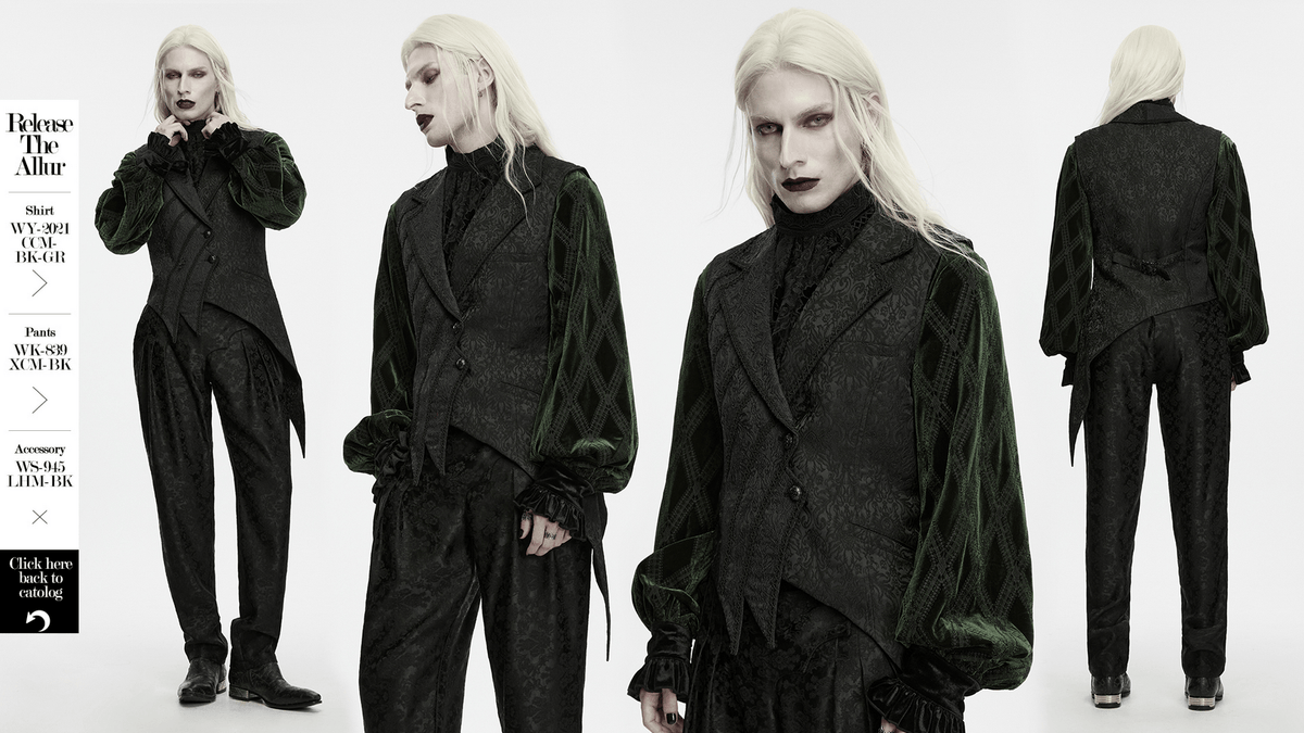 Gilet queue-de-pie asymétrique gothique en jacquard pour homme
