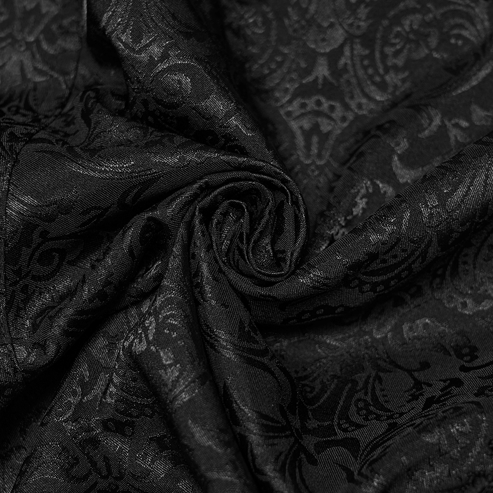 Men's Gothic Jacquard Pants with Baroque Pattern fabric detail showcasing intricate black design.
