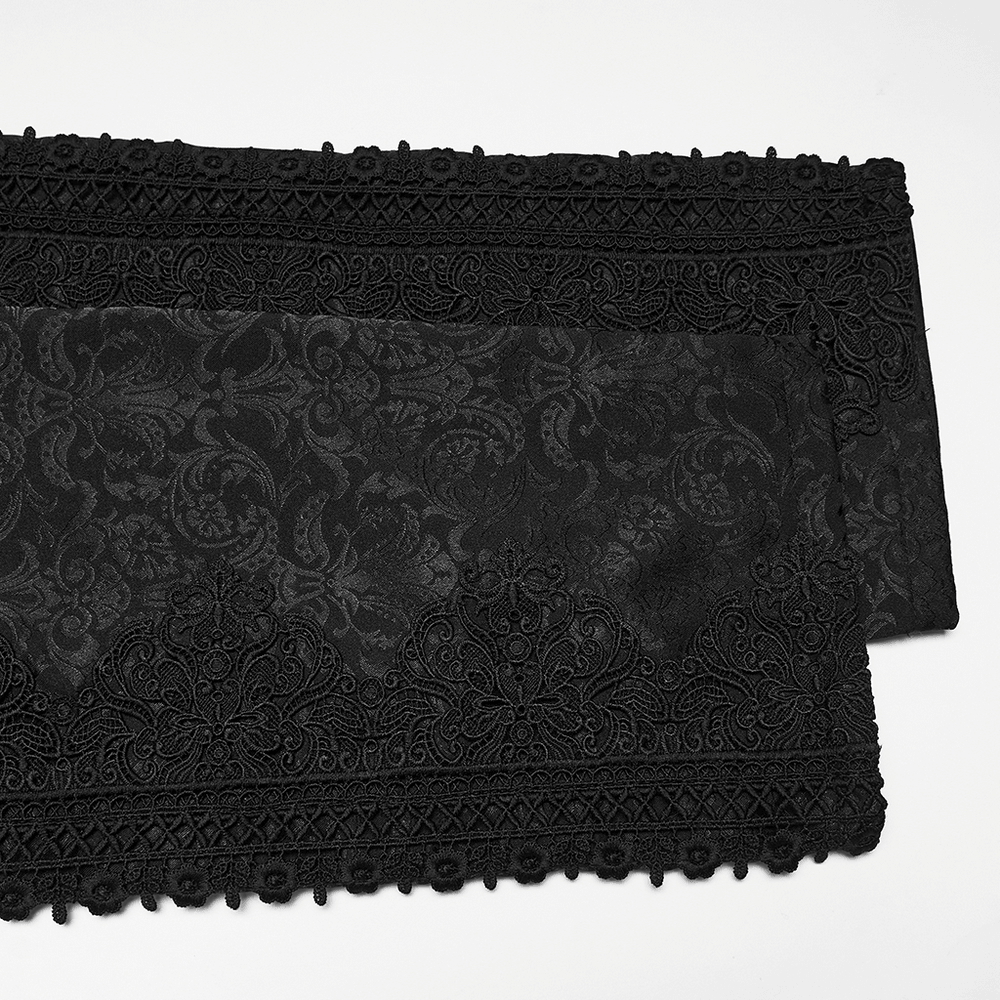 Men's Gothic Jacquard Pants with Baroque Pattern black fabric showcasing intricate design and luxurious texture.