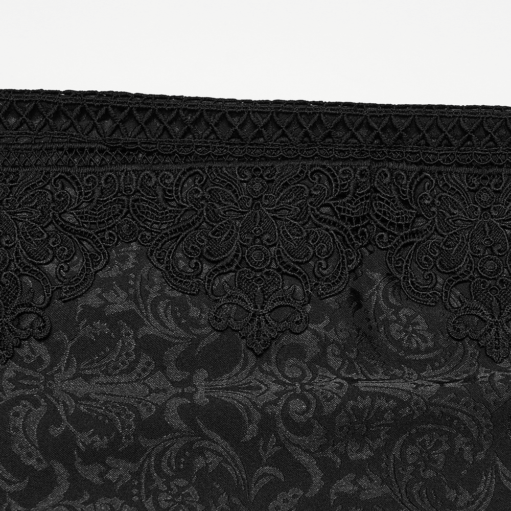 Men's Gothic Jacquard Pants with Baroque Pattern showcasing intricate black lace detailing.