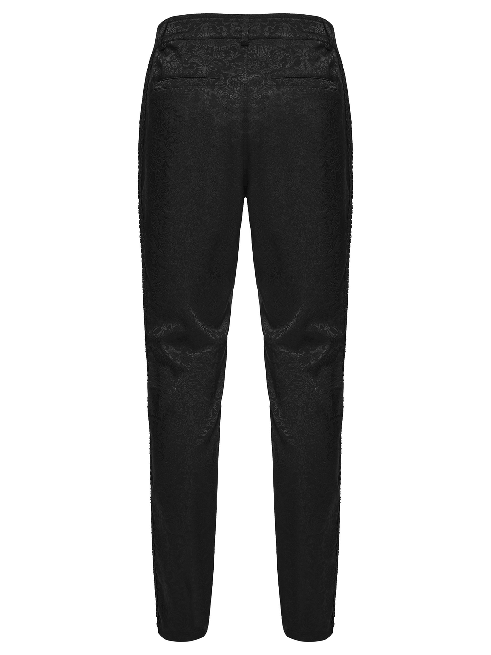 Men's Gothic Jacquard Pants with Baroque Pattern, stylish black pants with intricate design.
