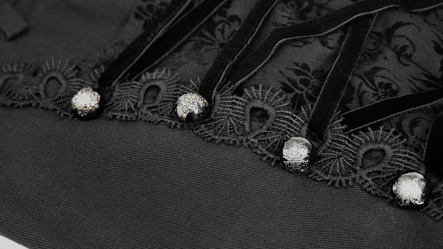 Men's Gothic Jacquard Pocket Pants / Elegant Black Trousers with Buckle Belt Back