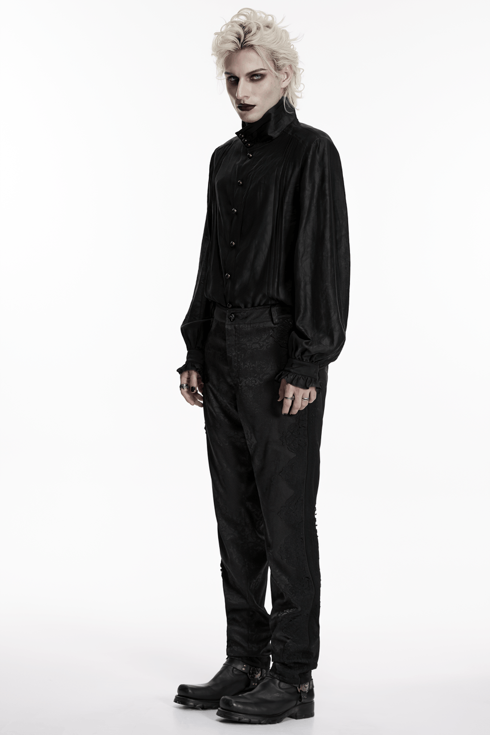 Gothic-Jacquardhemd für Herren mit viktorianischem Stehkragen