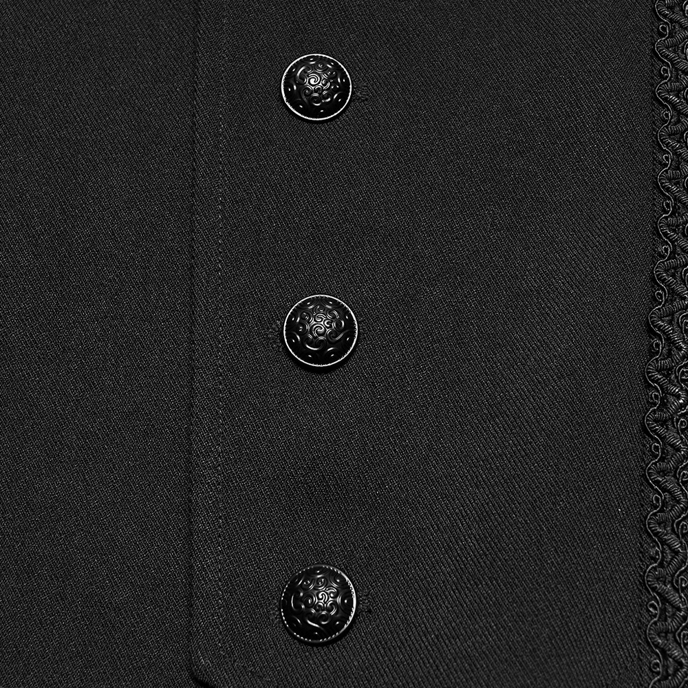 Men's Gothic Jacquard Tailcoat Jacket with High Collar, black brocade buttons and ornate trim