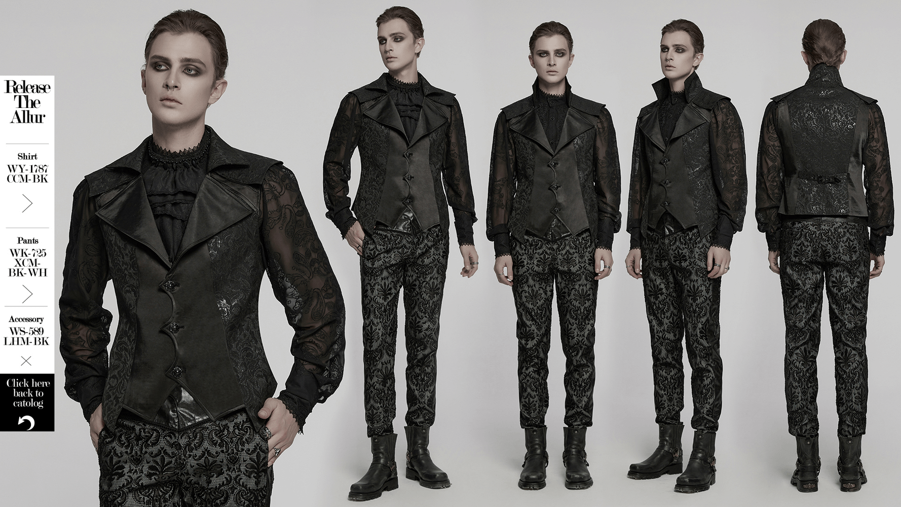 Men's Gothic Jacquard Waistcoat with Statement Collar, perfect for Victorian and steampunk fashion.