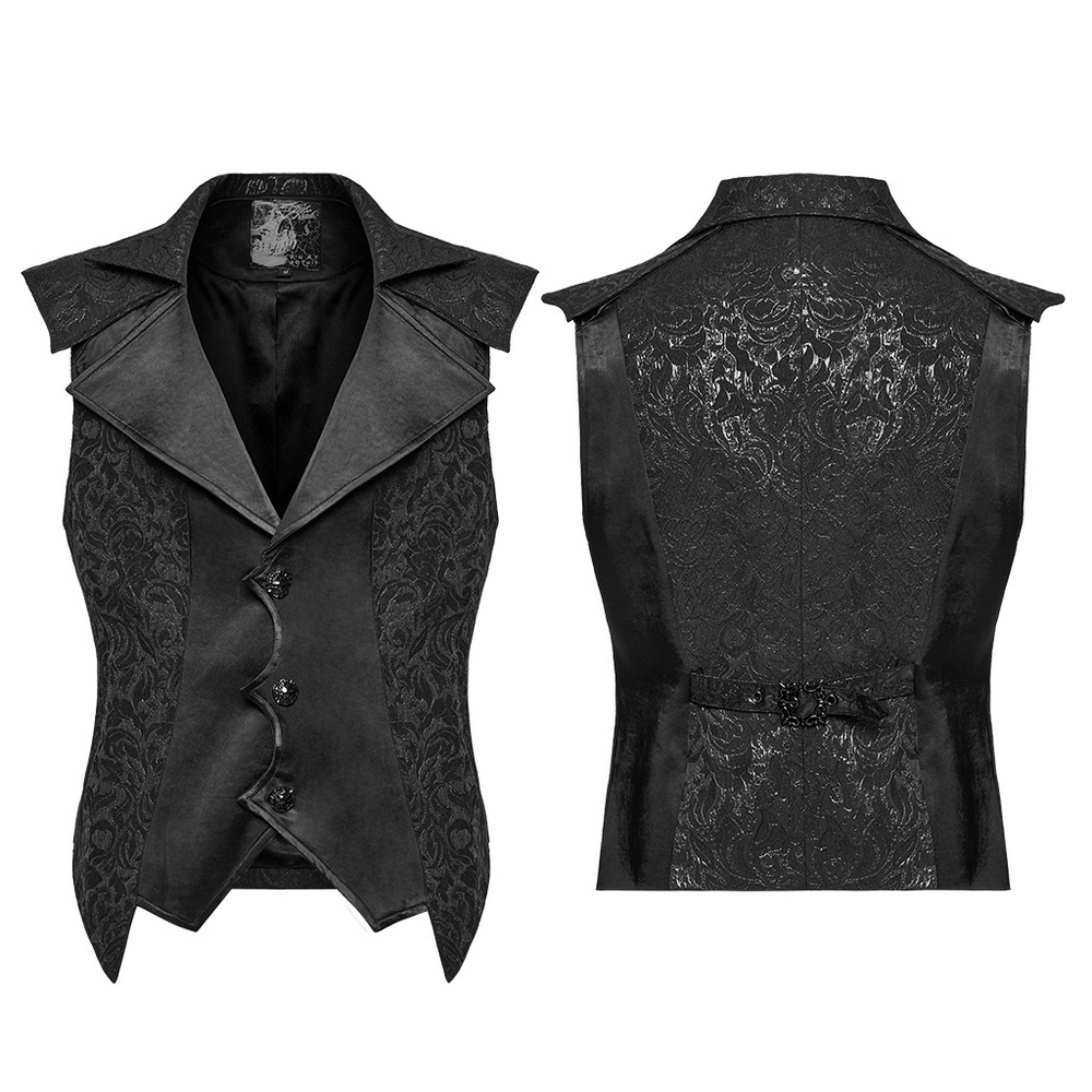 Men's Gothic Jacquard Waistcoat with statement collar, featuring embossed fabric and unique double-layered shoulder design.