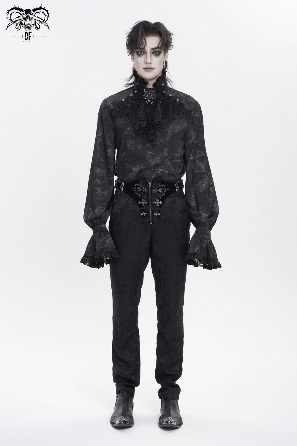 Men's Gothic Lace Jabot Shirt with Victorian Flare Cuffs