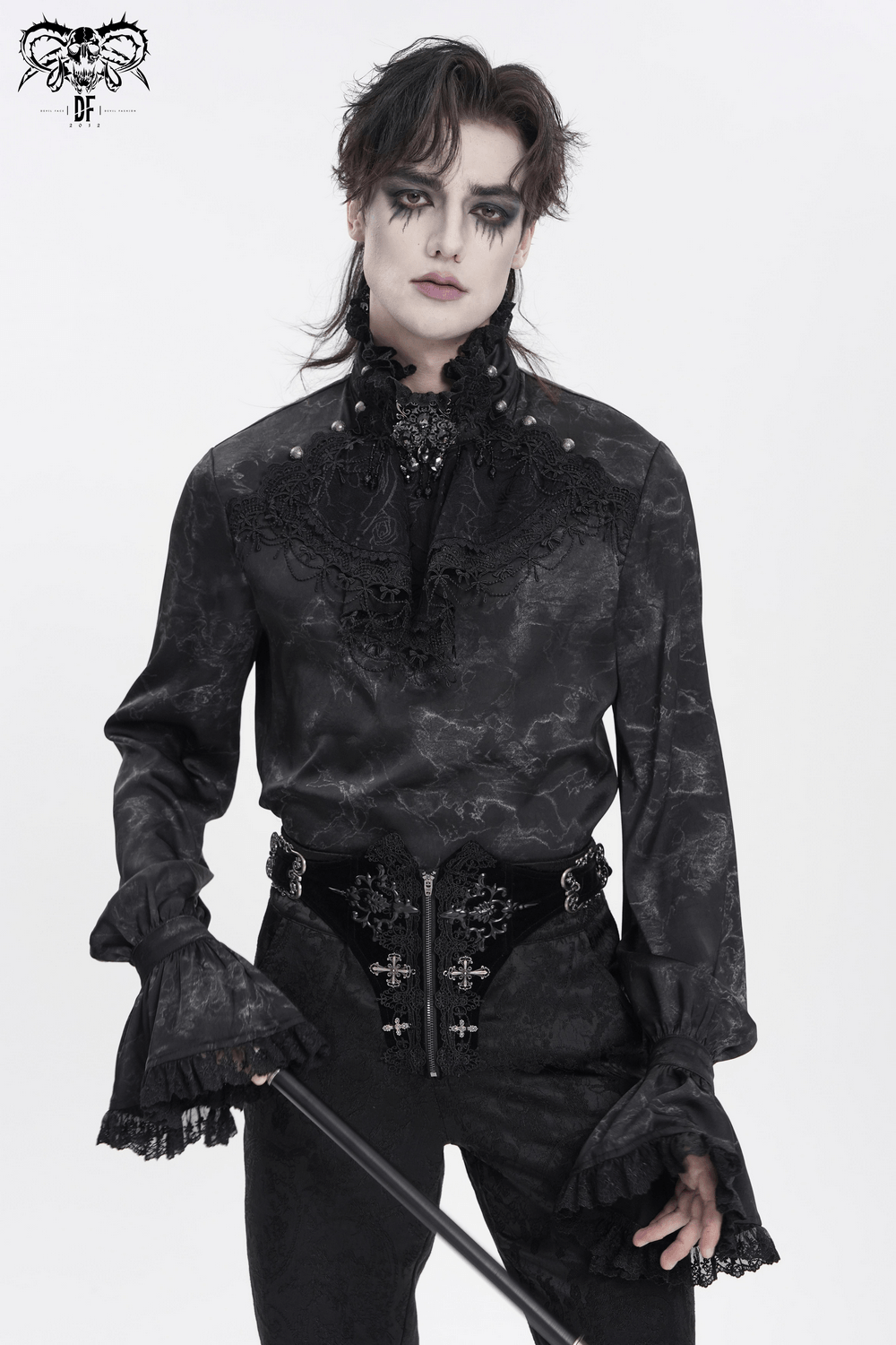 Men's Gothic Lace Jabot Shirt with Victorian Flare Cuffs
