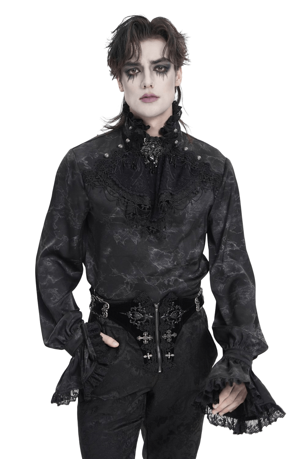 Men's Gothic Lace Jabot Shirt with Victorian Flare Cuffs