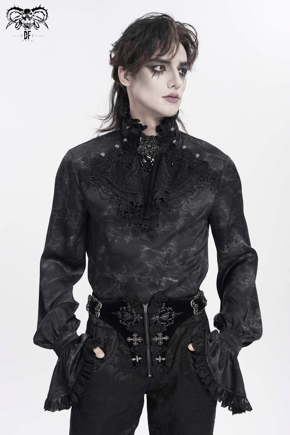Men's Gothic Lace Jabot Shirt with Victorian Flare Cuffs