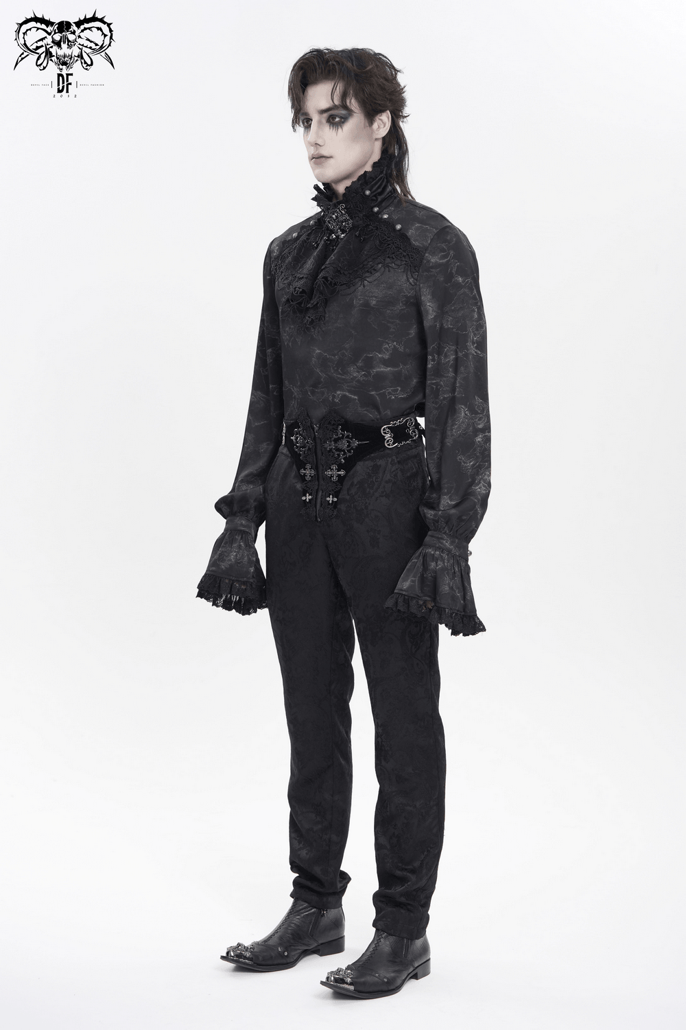 Men's Gothic Lace Jabot Shirt with Victorian Flare Cuffs