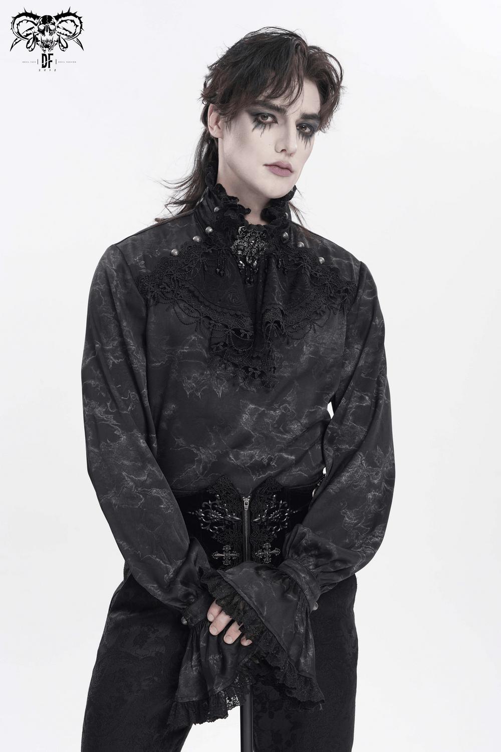 Men's Gothic Lace Jabot Shirt with Victorian Flare Cuffs