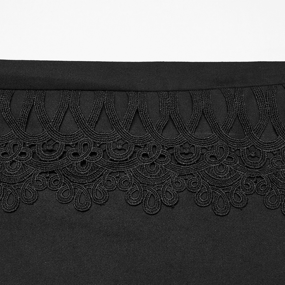 Men's Gothic Lace Panel Lantern Military Cargo Pants with black floral lace trim and tapered dark court styling