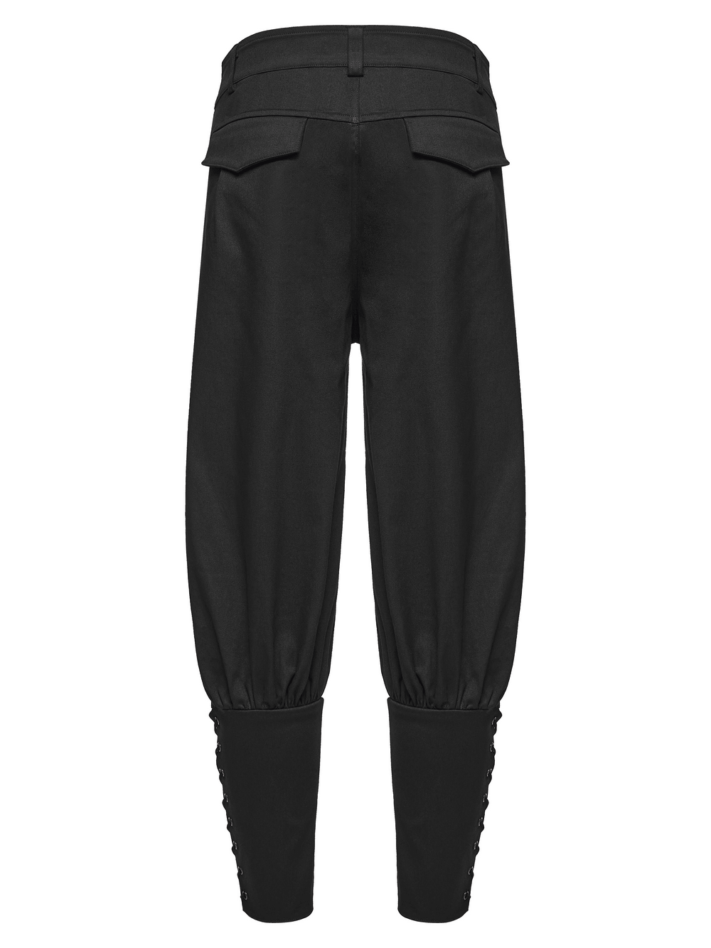 Men's Gothic Lace Panel Lantern Military Cargo Pants, dark court tapered cargo pants with lace trim and lantern legs