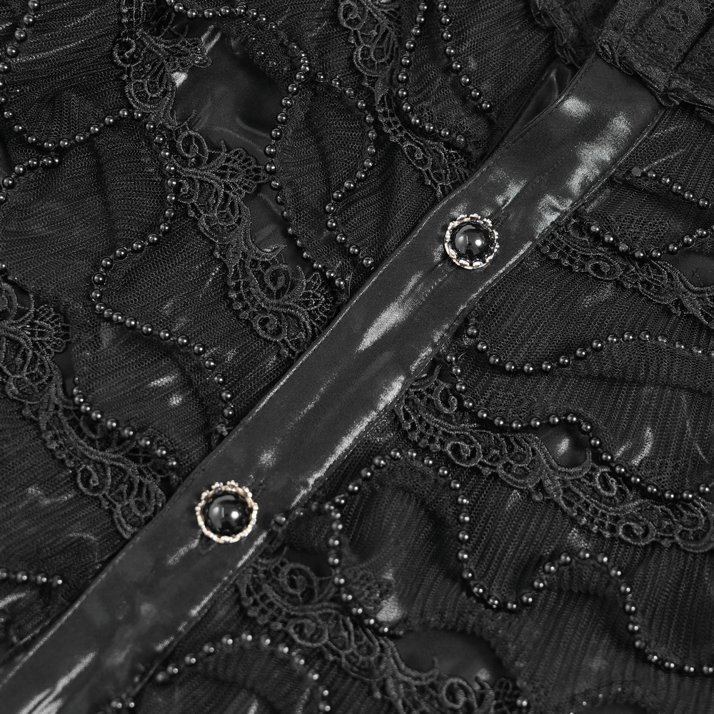 Men's Gothic Lace Ruffled Shirt with Lace-Up Back featuring intricate lace details and elegant buttons.